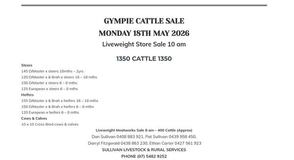 Sullivan Livestock & Rural Services Liveweight Store Sale 1350 Cattle